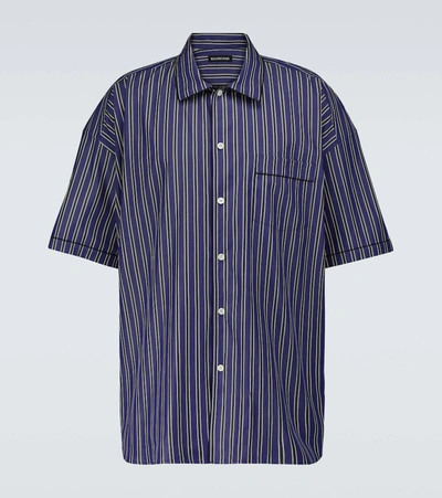 Balenciaga Short-sleeved Striped Shirt In Blue