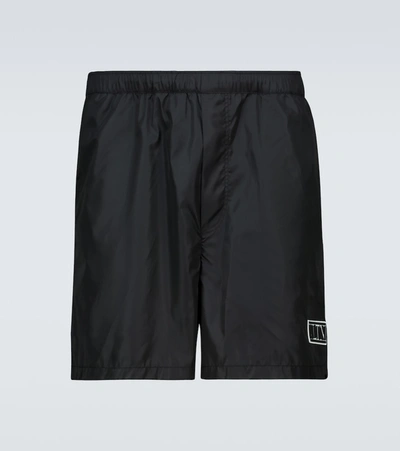 Valentino Logo Patch Nylon Swim Shorts In Nero
