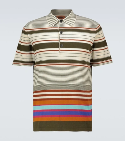 Missoni Striped Knitted Cotton Polo Shirt In Neutrals