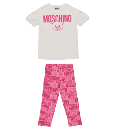 Moschino Kids' 棉质平纹针织t恤&紧身裤 In White