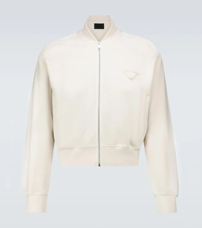 Prada Garment-dyed Cotton Bomber Jacket In Neutrals