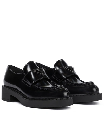 Prada Platform Leather Loafers In Black