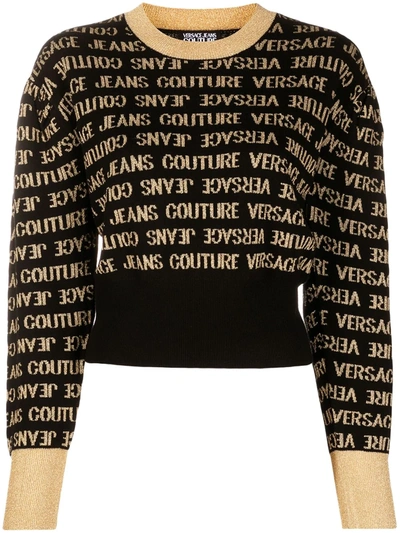 Versace Jeans Couture Filato Vi Mixed Lettering Top In Black
