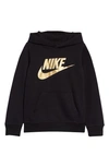 Nike Sportswear Club Fleece Big Kidsâ Pullover Hoodie In G0g Black/ Metallic Gold
