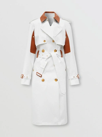 Burberry Leather Panel Cotton Canvas Trench Coat In Natural