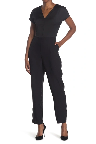 H Halston Extended Shoulder V-neck Jumpsuit In Black