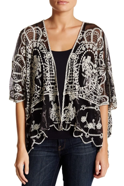 Forgotten Grace Embroidered Mesh Cardigan In Black-white