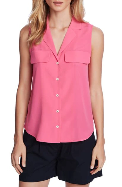Court & Rowe Collared Button Front Sleeveless Shirt In Vineyard Pink