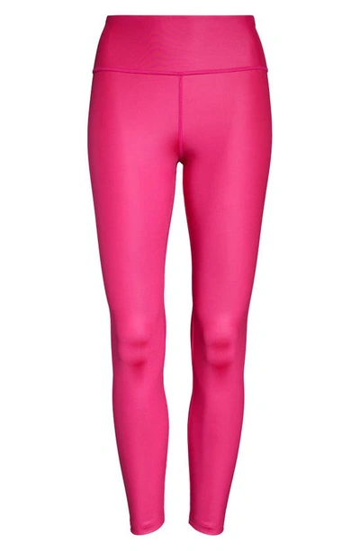 Nike One Faux Leather Mid Rise 7/8 Leggings In Fireberry/ Elemental Pink