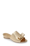 Ferragamo Valery Viva Metallic Vara Bow Slide Sandals In Beige/ Oro
