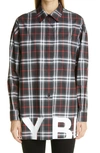 BURBERRY BRIDGETTE LOGO PRINT CHECK OVERSIZE POPLIN SHIRT,8038144