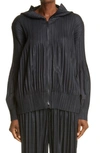 Issey Miyake Pleated Detail Coat In Black