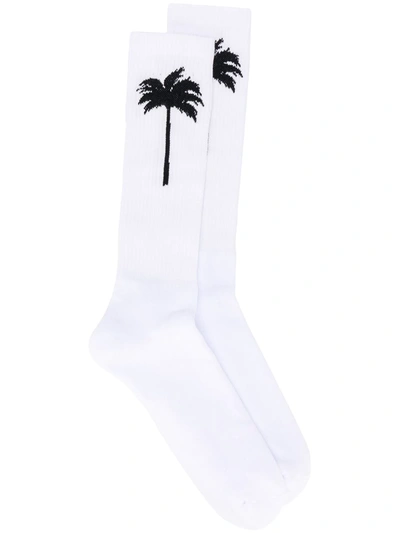 Palm Angels Palm-print Ribbed Socks In White