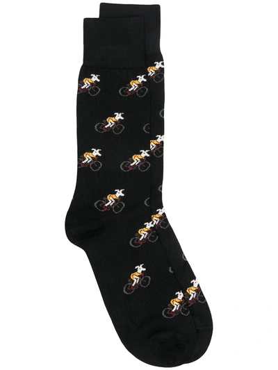 Paul Smith Intarsia-patterned Mid-calf Socks In Black