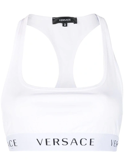 Versace Logo织带文胸式上衣 In White