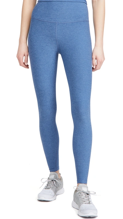 Beyond Yoga Out Of Pocket Space Dye High-waist Mid Leggings In Washed Denim