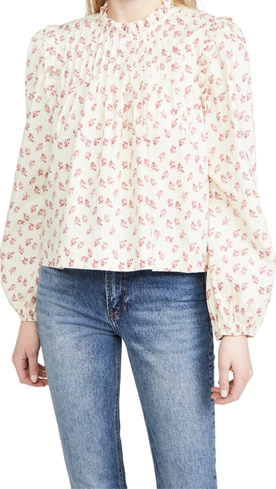 Wayf Linford Floral Pintuck Blouse In Butter Wallpaper Floral