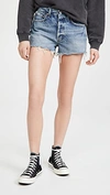 Agolde Parker Distressed High Waist Organic Cotton Denim Shorts In Swapmeet Dark