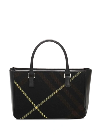 Pre-owned Burberry Plaid Rectangular Tote Bag In Black
