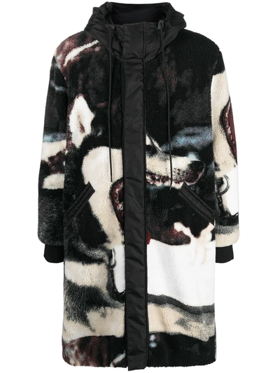 Msgm Graphic-print Fleece Coat In Black