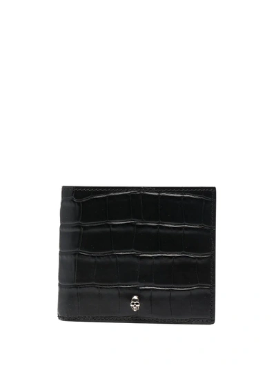 Alexander Mcqueen Textured Skull Cardholder In Black