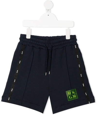 Msgm Teen Logo-trimmed Jersey Shorts In Blue