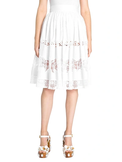 Dolce & Gabbana Women's Tiered Lace Poplin Skirt In White
