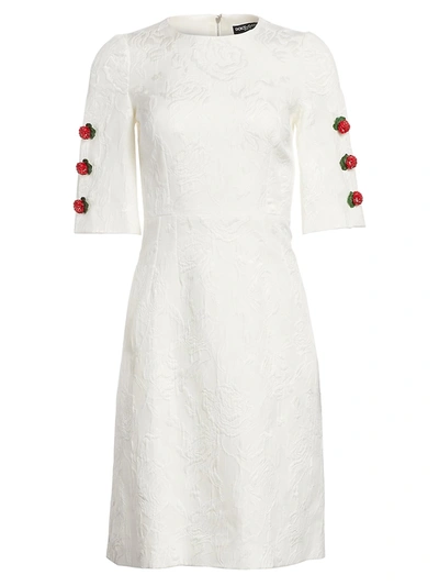 Dolce & Gabbana Women's Jacquard Rose Button Dress In White