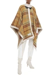 LANVIN LEATHER AND SATIN-TRIMMED CHECKED WOOL CAPE,3074457345624742294