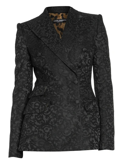 Dolce & Gabbana Women's Floral Jacquard Double Breasted Blazer In Black