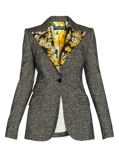 Dolce & Gabbana Women's Floral Jacquard Lapel Detail Jacket In Grey
