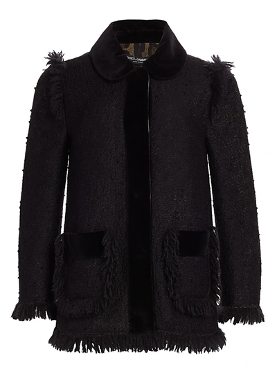 Dolce & Gabbana Women's Fringe-trim Tweed Jacket In Black