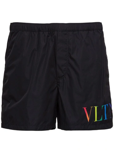 Valentino Vltn Elasticated-waist Swim Shorts In Black