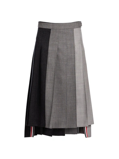 Thom Browne Drop-back Pleated Wool Skirt In Dark Grey