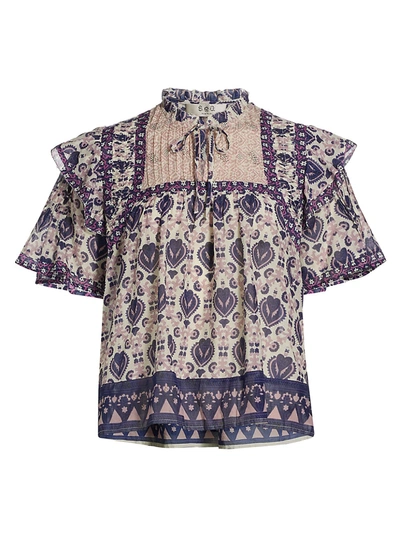 Sea Brigitte Border Pintuck Top In Violet