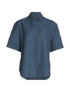 Loulou Studio Oversized Short-sleeve Shirt In Blue