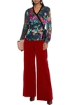 Etro Wrap-effect Floral-print Burnout Satin Top In Black