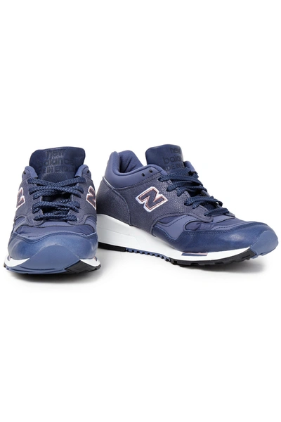 New Balance Mesh-trimmed Pebbled And Smooth-leather Trainers In Blue
