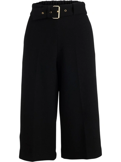 Rosetta Getty Belted Relaxed-fit Cropped High-rise Wool Trousers In Schwarz