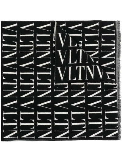 Valentino Logo-print Cashmere Scarf In Black