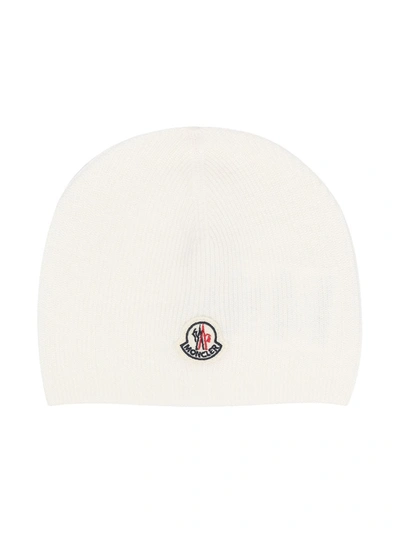Moncler Kids' Logo Patch Beanie In White