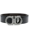 Ferragamo Brushed Calf Leather Gancini Belt In Black