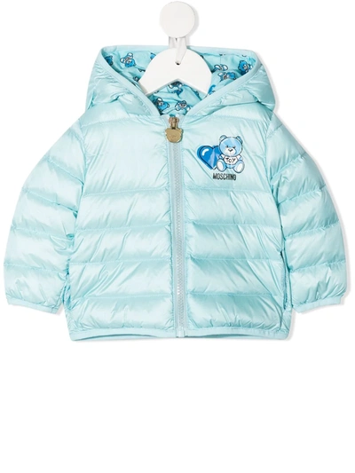 Moschino Babies' Hooded Puffer Jacket In Blue
