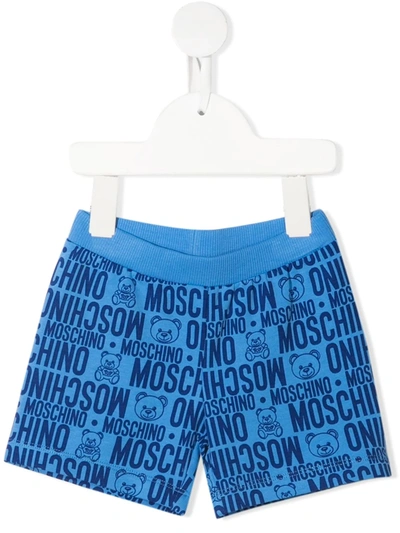 Moschino Babies' Monogram-print Jersey Shorts In Blue