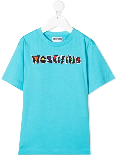 Moschino Kids' Logo-embroidered T-shirt In Blue