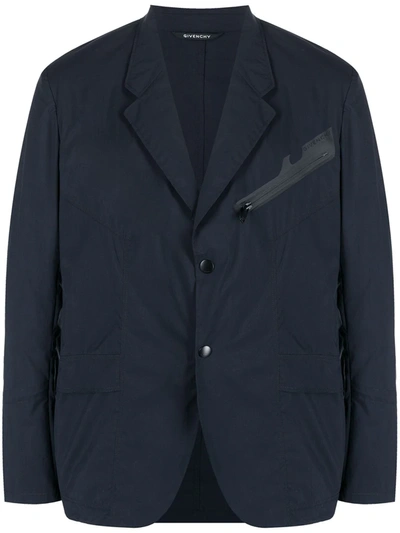 Givenchy Zip-pocket Single-breasted Blazer In Blue