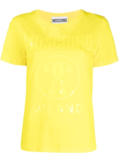 Moschino Double Question Mark Cotton T-shirt In Yellow
