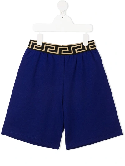 Young Versace Kids' Greca-print Shorts In Blue