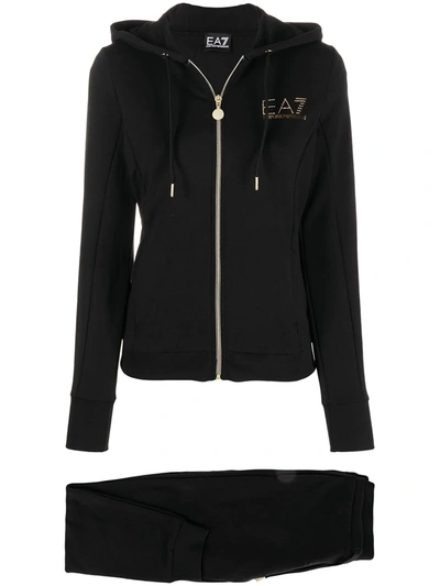 Ea7 Embellished Logo Print Tracksuit In Black