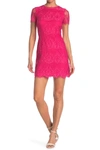 Kensie Scalloped Short Sleeve Lace Dress In Fiery Pink